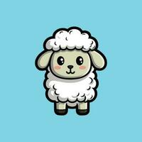 Cute cartoon sheep vector on blue pastel background