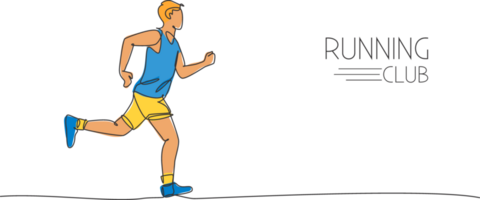 Single continuous line drawing of young agile man runner running constantly. Individual sport with competition concept. Trendy one line draw design illustration for running tournament promotion png
