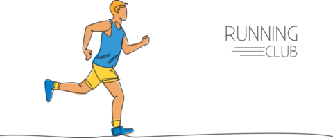 soltero continuo línea dibujo de joven ágil hombre corredor corriendo constantemente. individual deporte con competencia concepto. de moda uno línea dibujar diseño ilustración para corriendo torneo promoción png