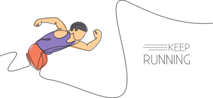 un continu ligne dessin de Jeune sportif homme coureur concentrer à sprint courir rapide. santé activité sport concept. dynamique Célibataire ligne dessiner conception illustration pour fonctionnement un événement promotion affiche png