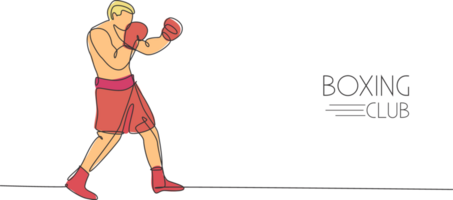 1 contínuo linha desenhando do jovem desportivo homem boxer melhorar defesa habilidade. competitivo combate esporte conceito. dinâmico solteiro linha desenhar Projeto ilustração para boxe Combine promoção poster png