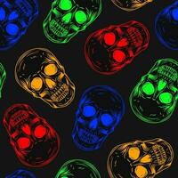 Pattern with human skulls in bright neon fluorescent colors. Outline inverse illustration for mystical design vector