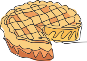 een doorlopend lijn tekening van vers heerlijk Amerikaans appel taart voor gebakje winkel logo embleem. traditioneel taart voor viering sjabloon concept. modern single lijn trek ontwerp illustratie png