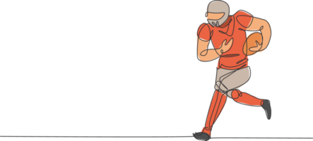 Single continuous line drawing of young agile american football player running fast to avoid rival team for competition media. Sport exercise concept. Trendy one line draw design illustration png