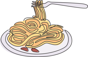 un continu ligne dessin de Frais délicieux italien spaghetti Pâtes restaurant logo emblème. Italie vite nourriture nouille magasin logotype modèle concept. moderne Célibataire ligne dessiner conception illustration png