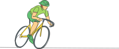 Single continuous line drawing of young agile man cyclist train to pedal cycling fast. Sport lifestyle concept. Trendy one line draw design illustration graphic for cycling race promotion media png