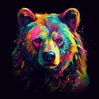 marrón oso en neón colores. ai generativo foto