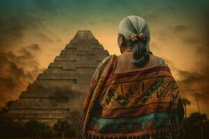 Aztec old woman pyramid. Generate AI photo