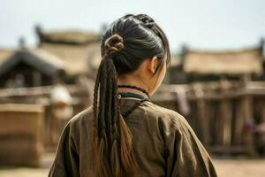 Mongolian ancient child girl. Generate Ai photo