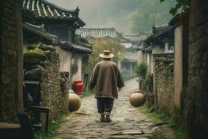 Chinese village old person. Generate Ai photo