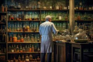 Old man chemist. Generate Ai photo