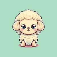 Kawaii cartoon sheep funny smiling little sheep vector