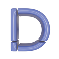 The Capital letter D in a blue shiny skin leather texture style, PNG transparent background, 3D illustration