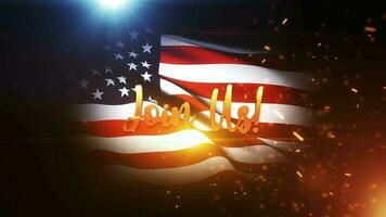 Join Us gold text with USA flag background. video