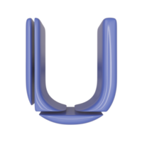 The Capital letter U in a blue shiny skin leather texture style, PNG transparent background, 3D illustration