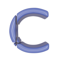 The Capital letter C in a blue shiny skin leather texture style, PNG transparent background, 3D illustration