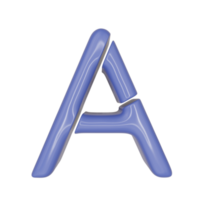 The Capital letter A in a blue shiny skin leather texture style, PNG transparent background, 3D illustration