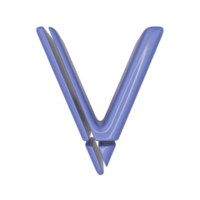 The Capital letter V in a blue shiny skin leather texture style, PNG transparent background, 3D illustration