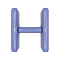 The Capital letter H in a blue shiny skin leather texture style, PNG transparent background, 3D illustration