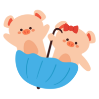 cute cartoon pig playing with umbrella png