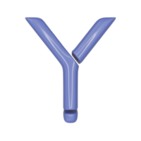 The Capital letter Y in a blue shiny skin leather texture style, PNG transparent background, 3D illustration