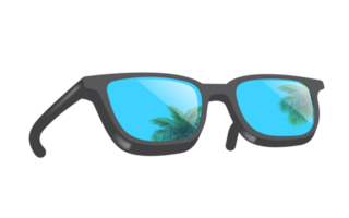 Sunglasses with views of coconut trees and the sea reflected on the lane png