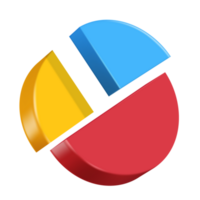 pie chart split ratio twenty five percent blue ,yellow and fifty percent red for designing reports about business profits png