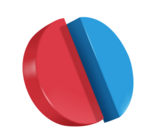 pie chart split ratio fifty percent blue and fifty percent red for designing reports about business profits png