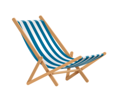 blå och vit randig strand stol eller däck stol för solbad och avkopplande i sommar png