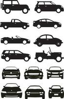 Set of different black cars silhouettes vector illustration isolated  on white background