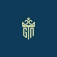 GN initial monogram shield logo design for crown vector image