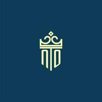 NO initial monogram shield logo design for crown vector image