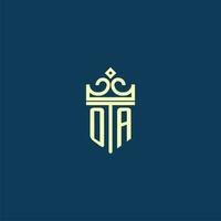 OA initial monogram shield logo design for crown vector image