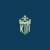 KN initial monogram shield logo design for crown vector image