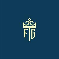 FG initial monogram shield logo design for crown vector image