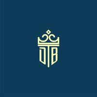 DB initial monogram shield logo design for crown vector image