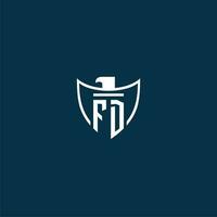 FD initial monogram logo for shield with eagle image vector design