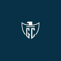 GC initial monogram logo for shield with eagle image vector design