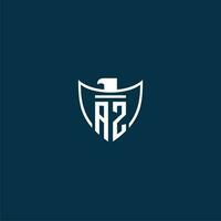 AZ initial monogram logo for shield with eagle image vector design