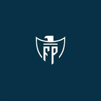 FP initial monogram logo for shield with eagle image vector design