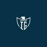 IG initial monogram logo for shield with eagle image vector design
