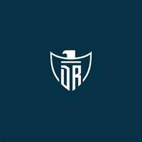 DR initial monogram logo for shield with eagle image vector design