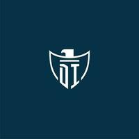 DI initial monogram logo for shield with eagle image vector design