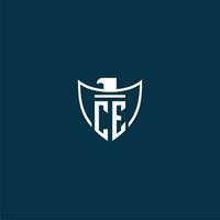 CE initial monogram logo for shield with eagle image vector design