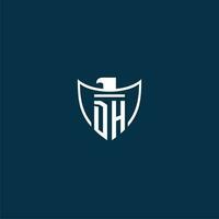 DH initial monogram logo for shield with eagle image vector design