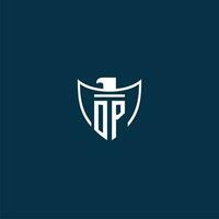 OP initial monogram logo for shield with eagle image vector design