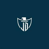 JD initial monogram logo for shield with eagle image vector design