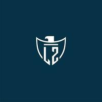 LZ initial monogram logo for shield with eagle image vector design