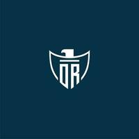 OR initial monogram logo for shield with eagle image vector design