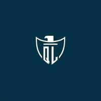 QL initial monogram logo for shield with eagle image vector design